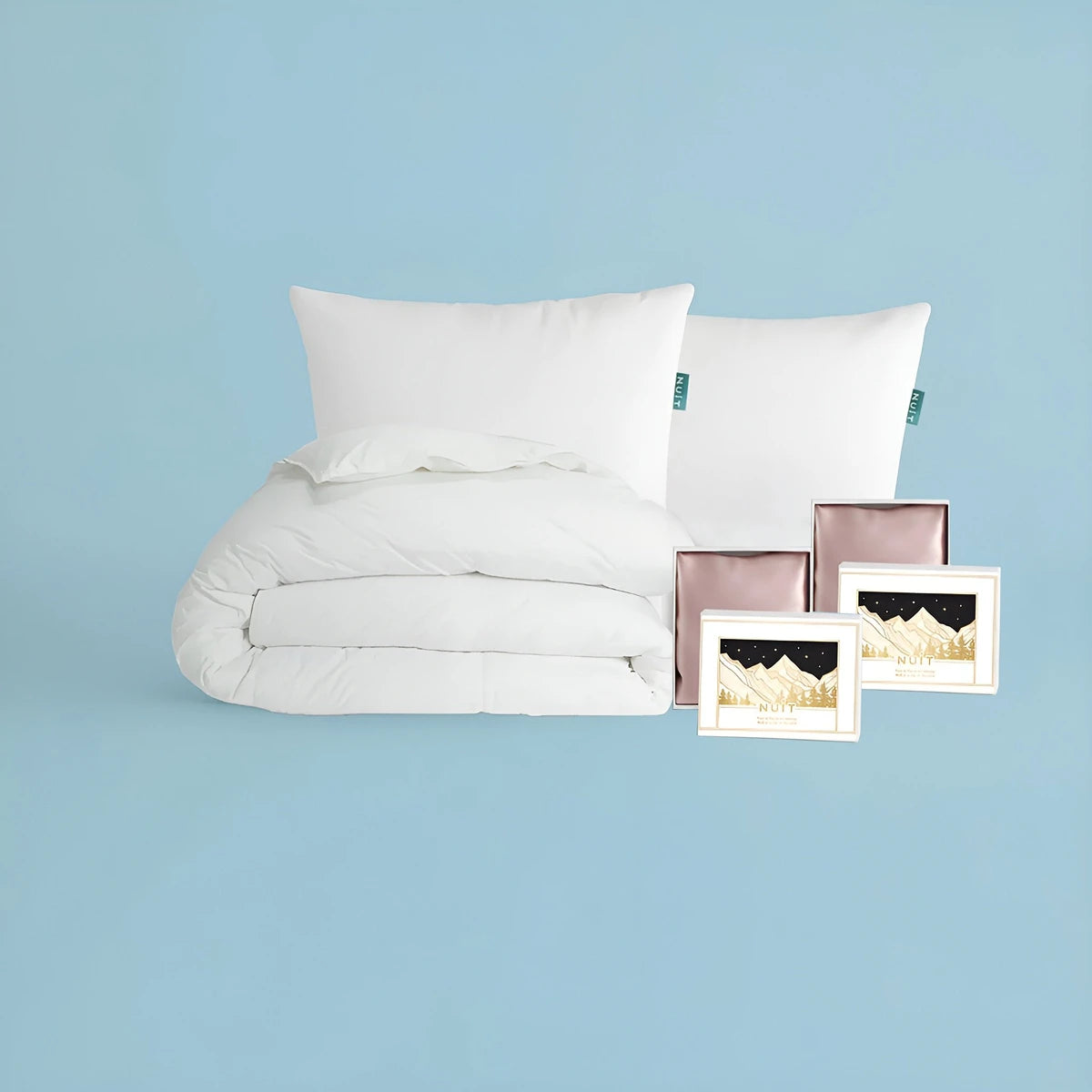 Double Silk Comfort Bundle: 2 Perne + Pilotă 2 Persoane = 2 Fețe de Pernă din Mătase CADOU
