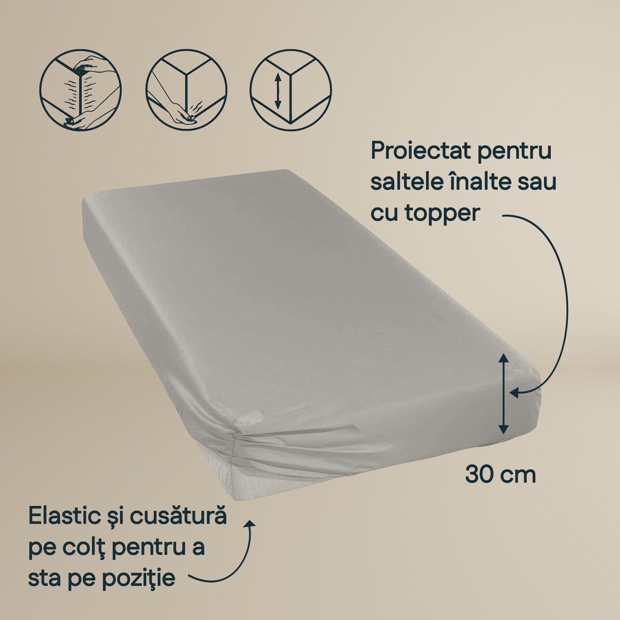 Cearsaf de pat cu elastic Lyocell culoare gri