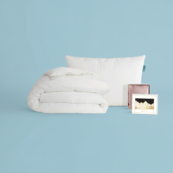 Single Silk Comfort Bundle: Pernă (Plume Puf) + Pilotă = Față de Pernă din Mătase CADOU