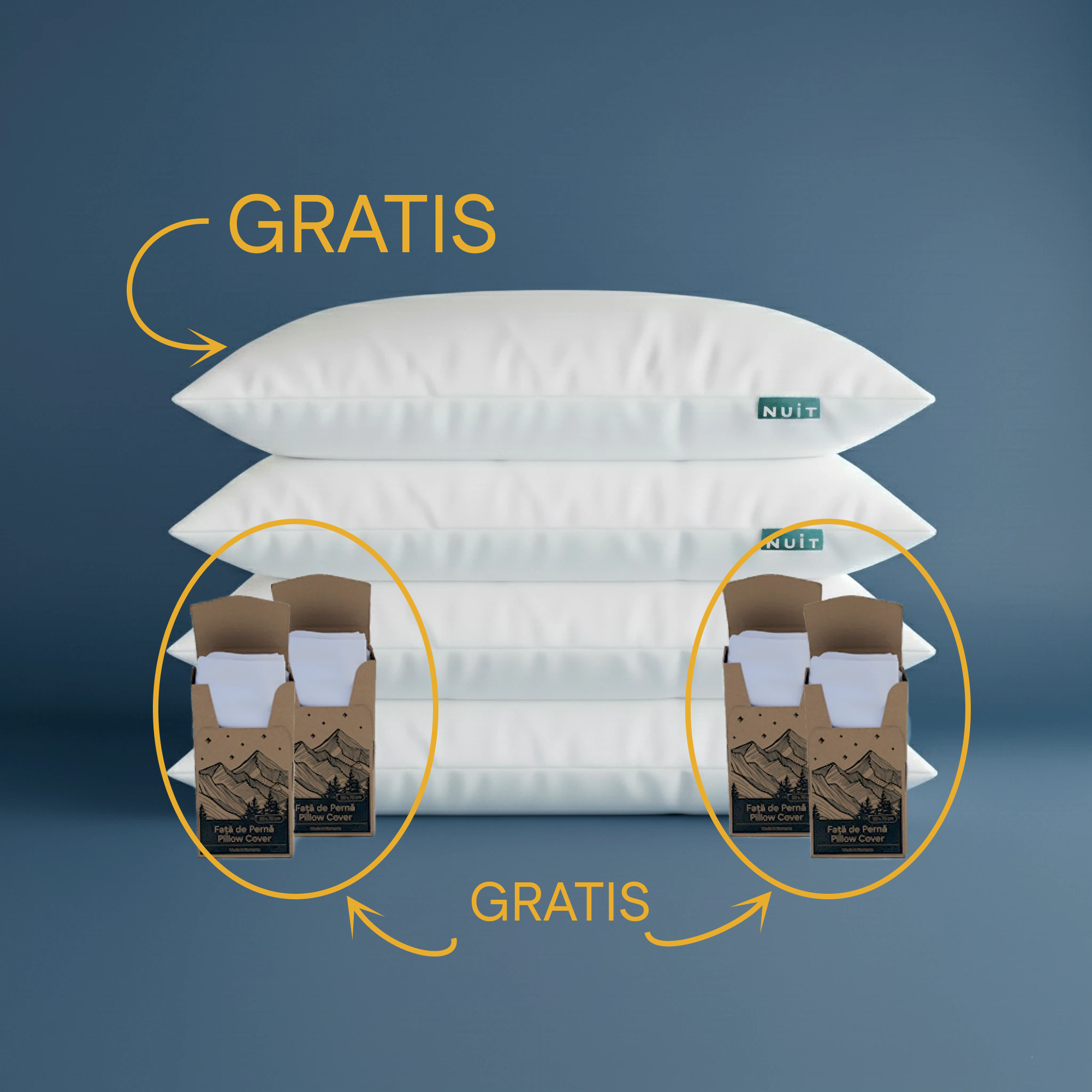 Pernă Puf 3+1 + 4 Fete de Perna Bumbac