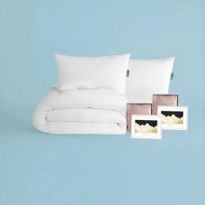 Double Silk Comfort Bundle: 2 Perne + Pilotă 2 Persoane =  2 Fețe de Pernă din Mătase CADOU