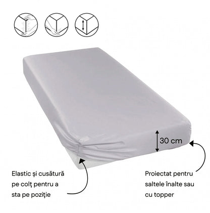 Cearsaf de pat cu elastic Lyocell culoare gri